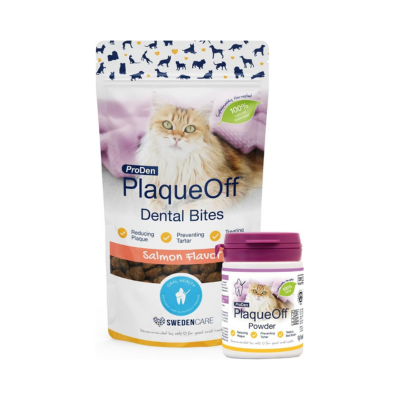 ProDen PlaqueOff Dental Bites Cat 60 g For Cats Bad Breath, Plaque, Tartar Brown (Bundle - Cat Bites & Powder)