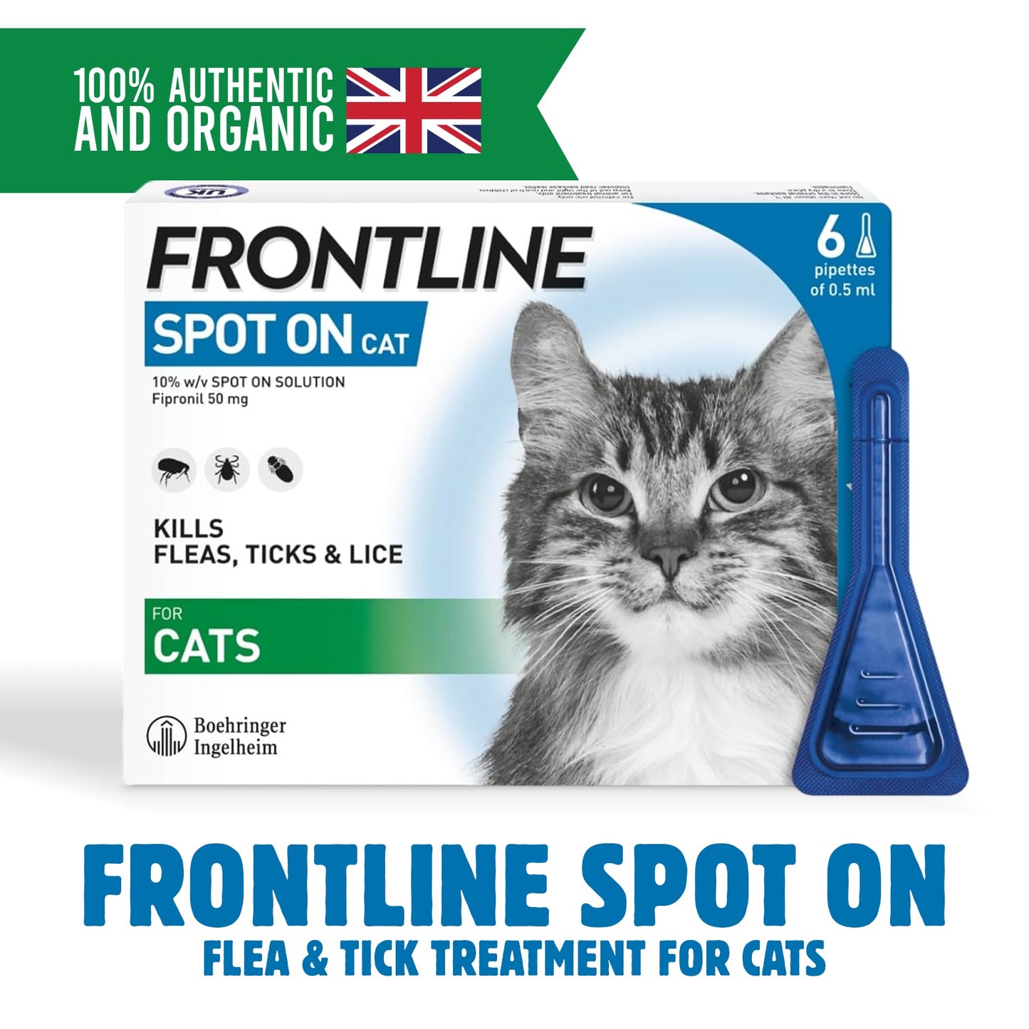 FRONTLINE Plus Flea & Tick Treatment for Cats and Ferrets - 6 Pipettes